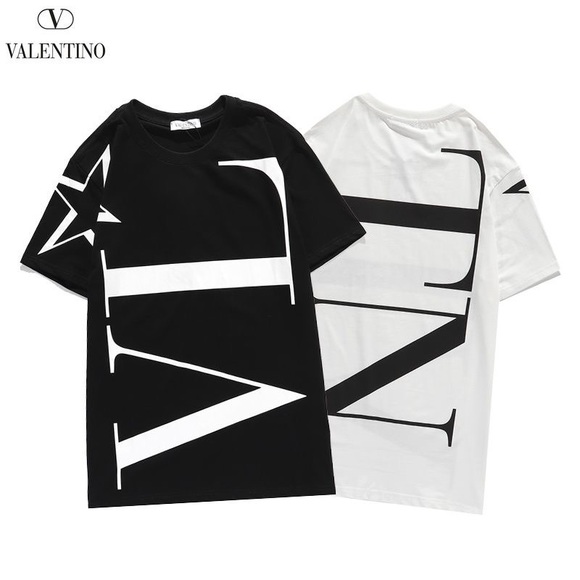Used Men’s Medium Valentino Cotton Tee With Large VLTN & Star Prints In White